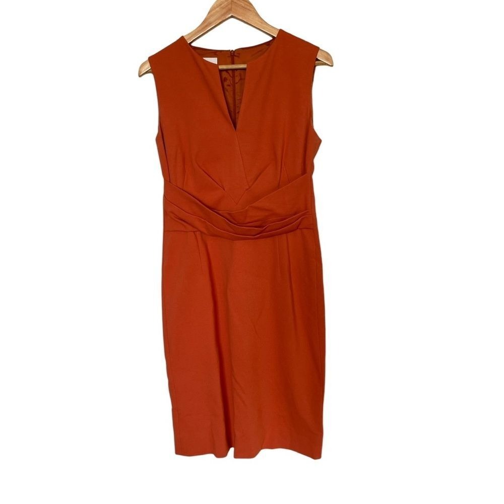 Akris Punto Sheath Dress Women 8 Burnt Orange V-Neck Pleated Waist Sleeveless